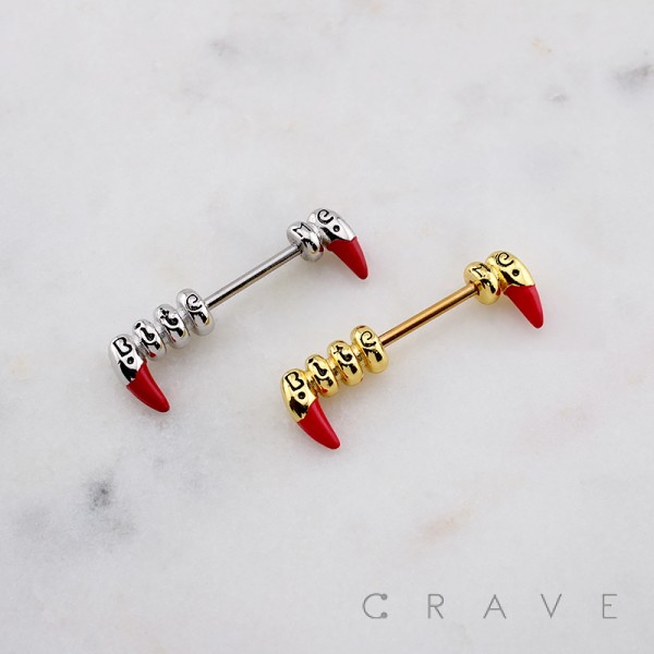 RED FANGS LOVE BITE ME 316L SURGICAL STEEL NIPPLE RING RED FANGS LOVE BITE ME 316L SURGICAL STEEL NIPPLE RING